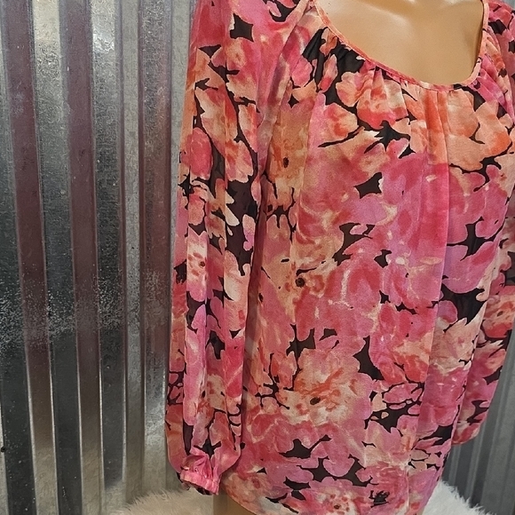 CAbi Pink Floral Sheer Blouse Style #590 - Picture 2 of 5